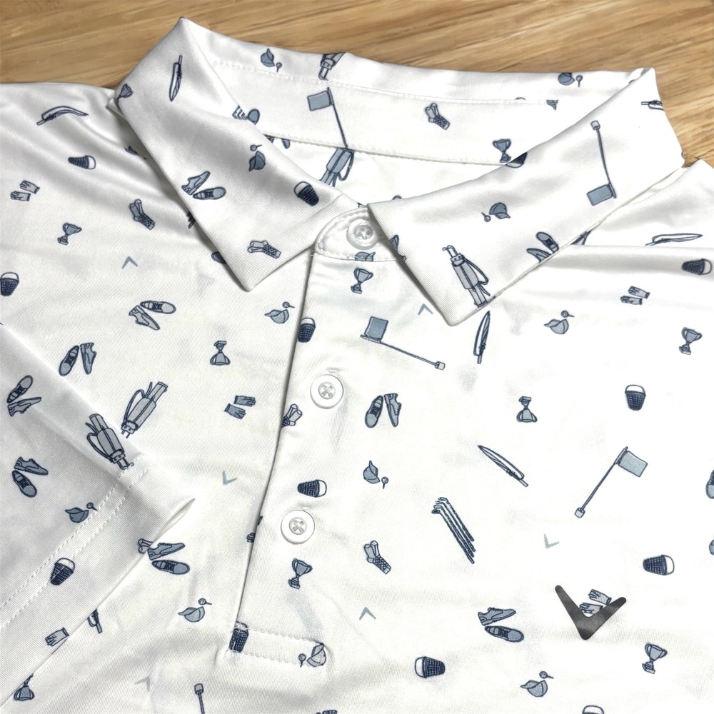 Callaway All over Golf Print Polo Shirt mens XL‎ Short Sleeve White Stretch